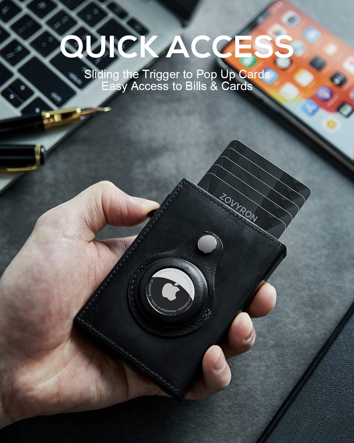 Airtag Wallet Men Smart Wallet Slim Minimalist RFID Front Pocket Wallet With Airtag Holder Metal Money Card Holder ,Airtag Not Included